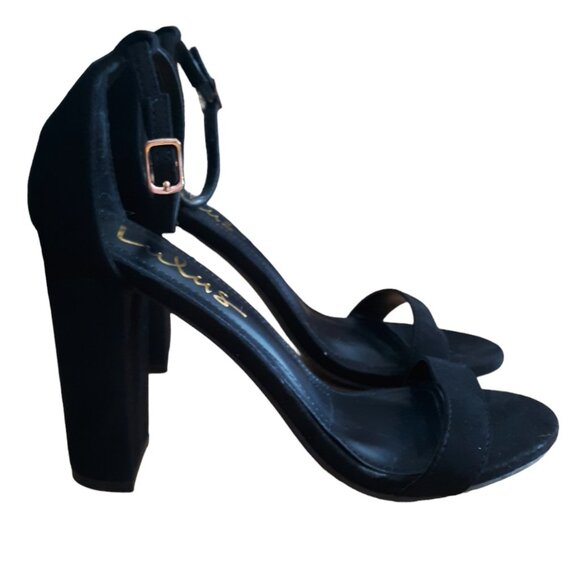 Lulus Taylor Faux Suede Strappy Black Chunky Platform Heels Size 8 - Picture 2 of 9